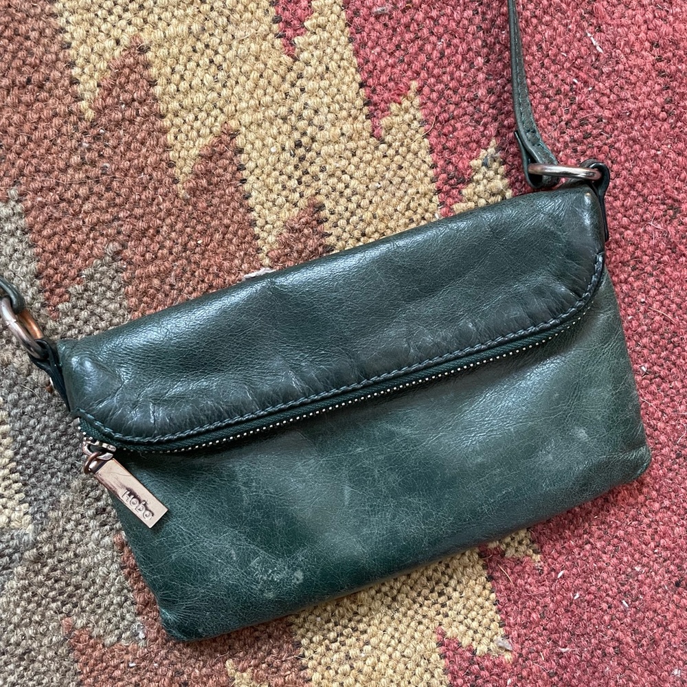 Green leather Hobo crossbody purse